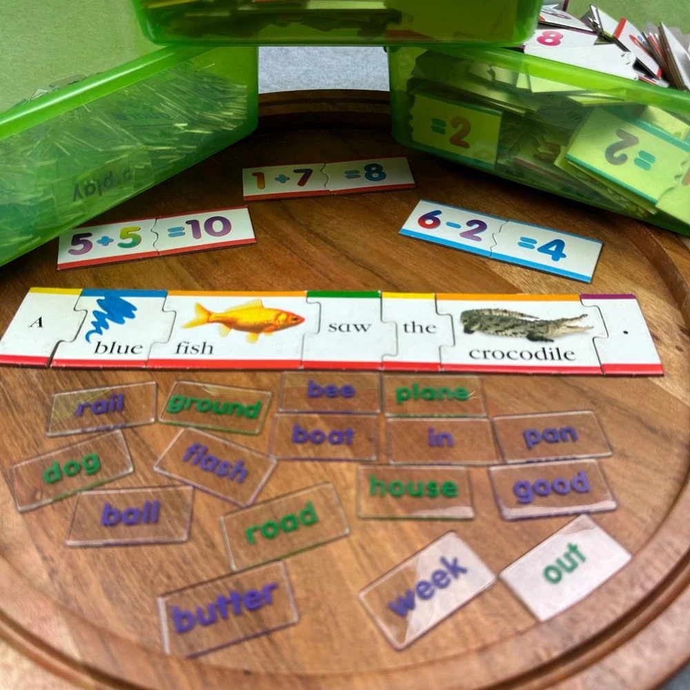 Educational Learning Puzzle Set Sentence Building Math Facts Storage Bins